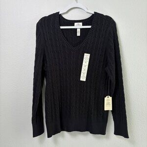 St John’s Bay Cable Knit Sweater Womens 1X Black V Neck Neck Pullover NWT